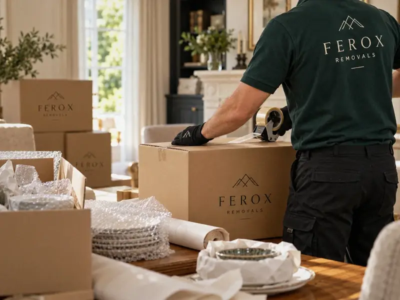 Illustration of careful packing work